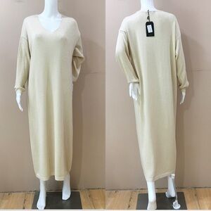 ALCHEMIA TRICOT Knit Sweater Dress Maxi Size S Womens New Metallic Gold White